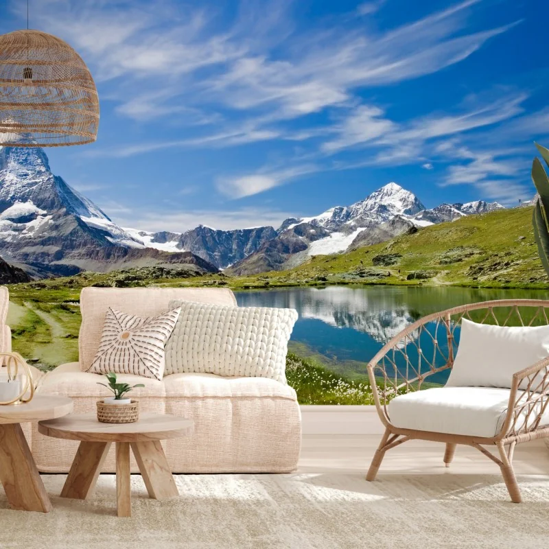 Fototapete alpensee mit bergspiegelung