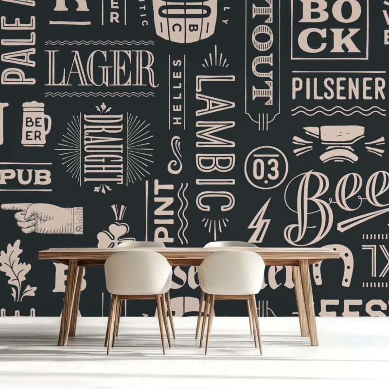 Fototapete vintage collage mit bieretiketten