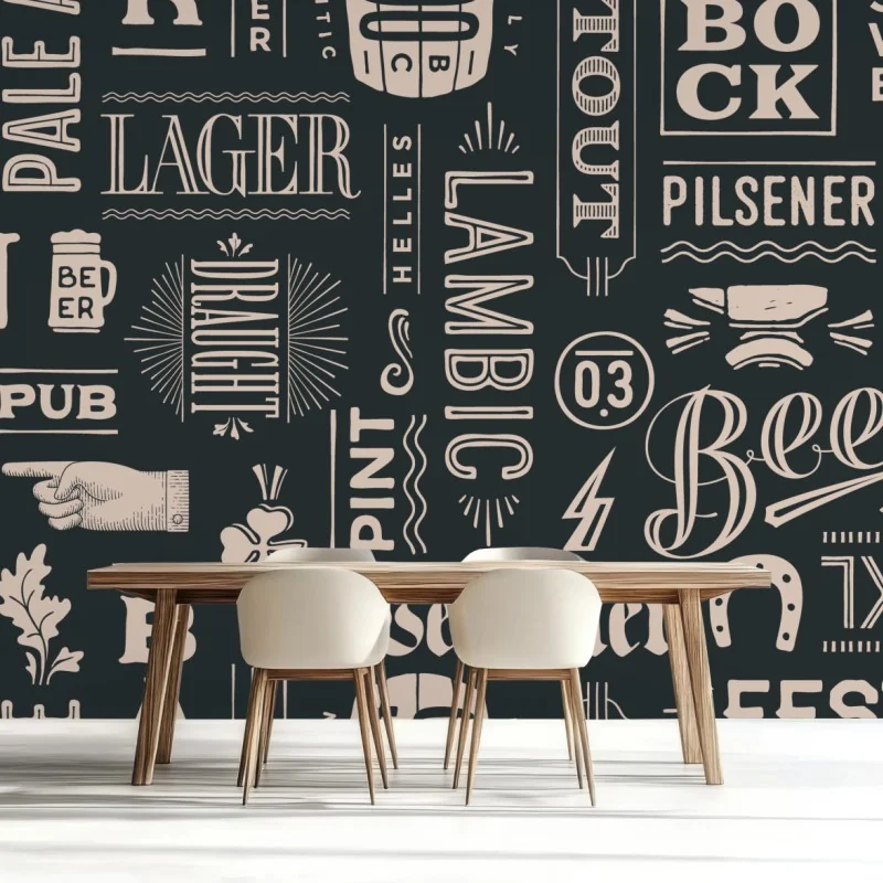 Fototapete vintage collage mit bieretiketten – Wallnifity®