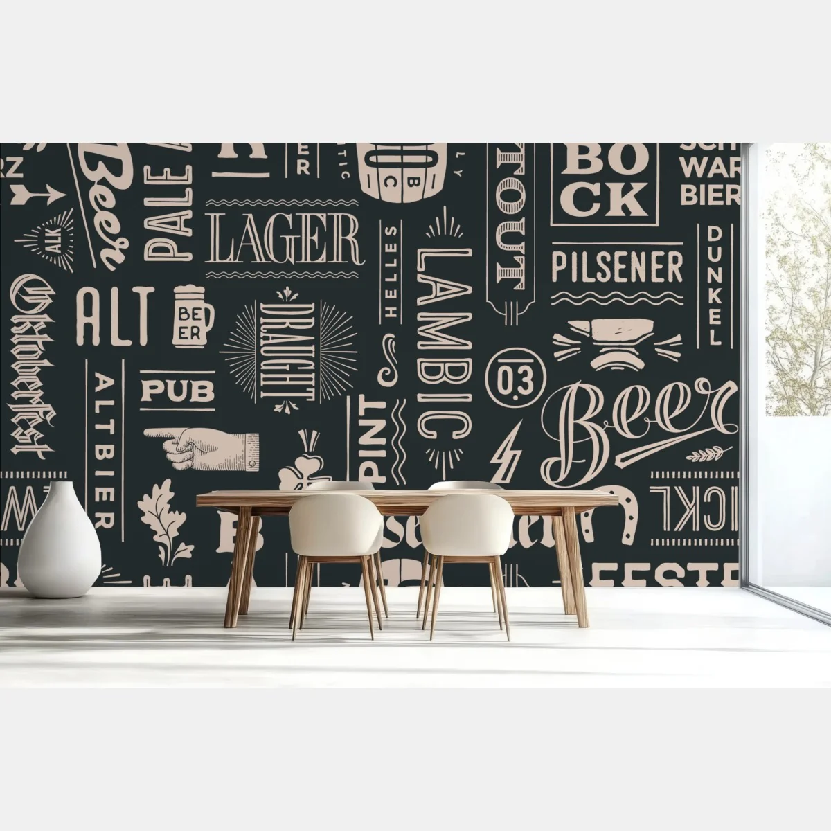 Fototapete vintage collage mit bieretiketten – Wallnifity®