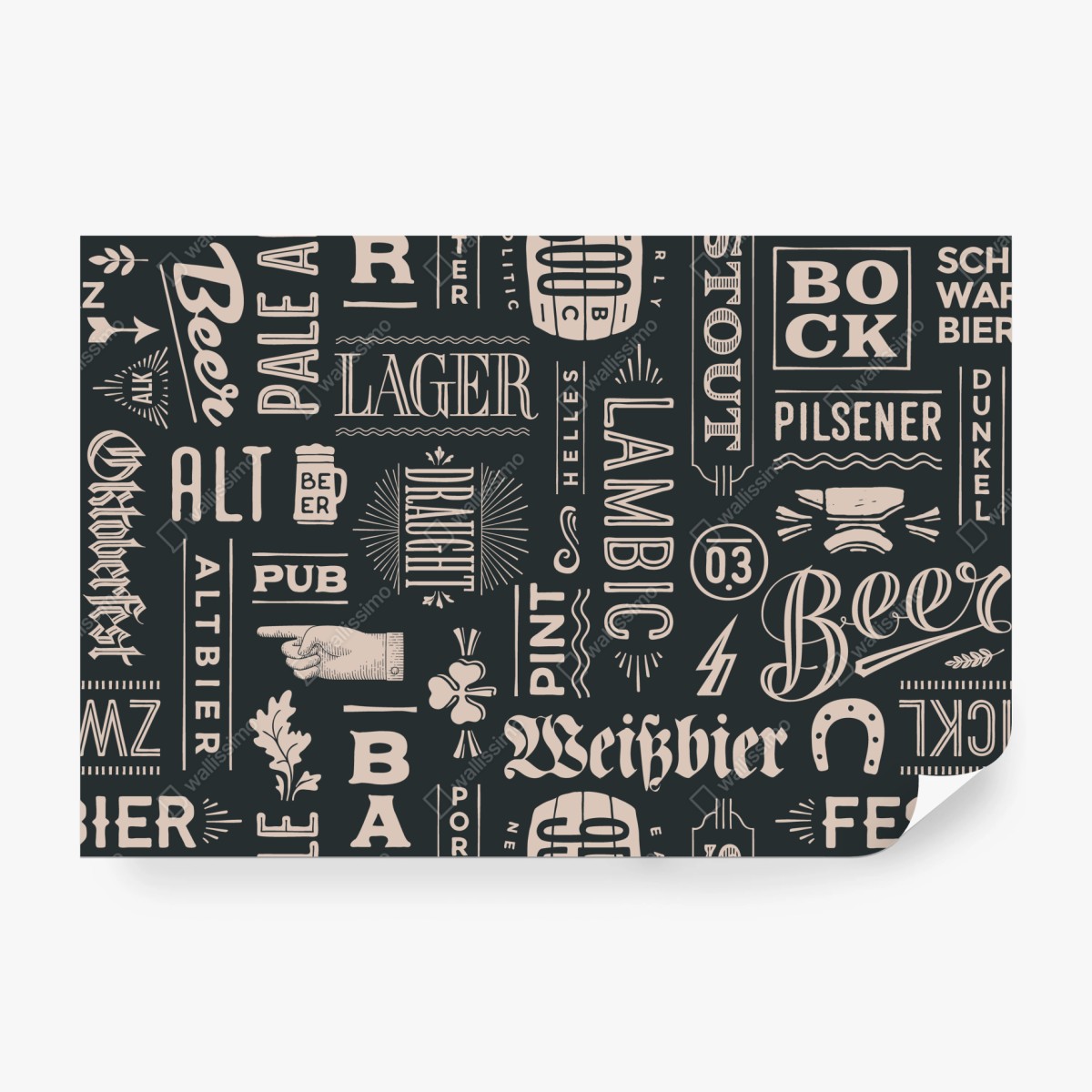 Fototapete vintage collage mit bieretiketten – Wallnifity®