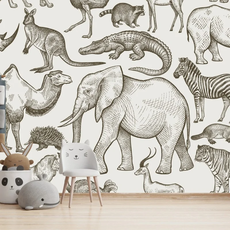 Fototapete vintage sepia wildtiermuster