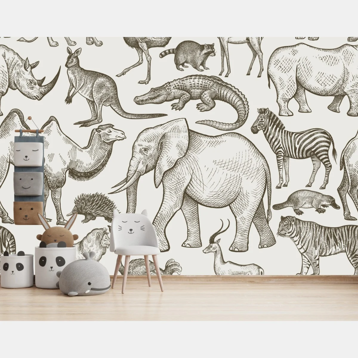 Fototapete vintage sepia wildtiermuster – Wallnifity®