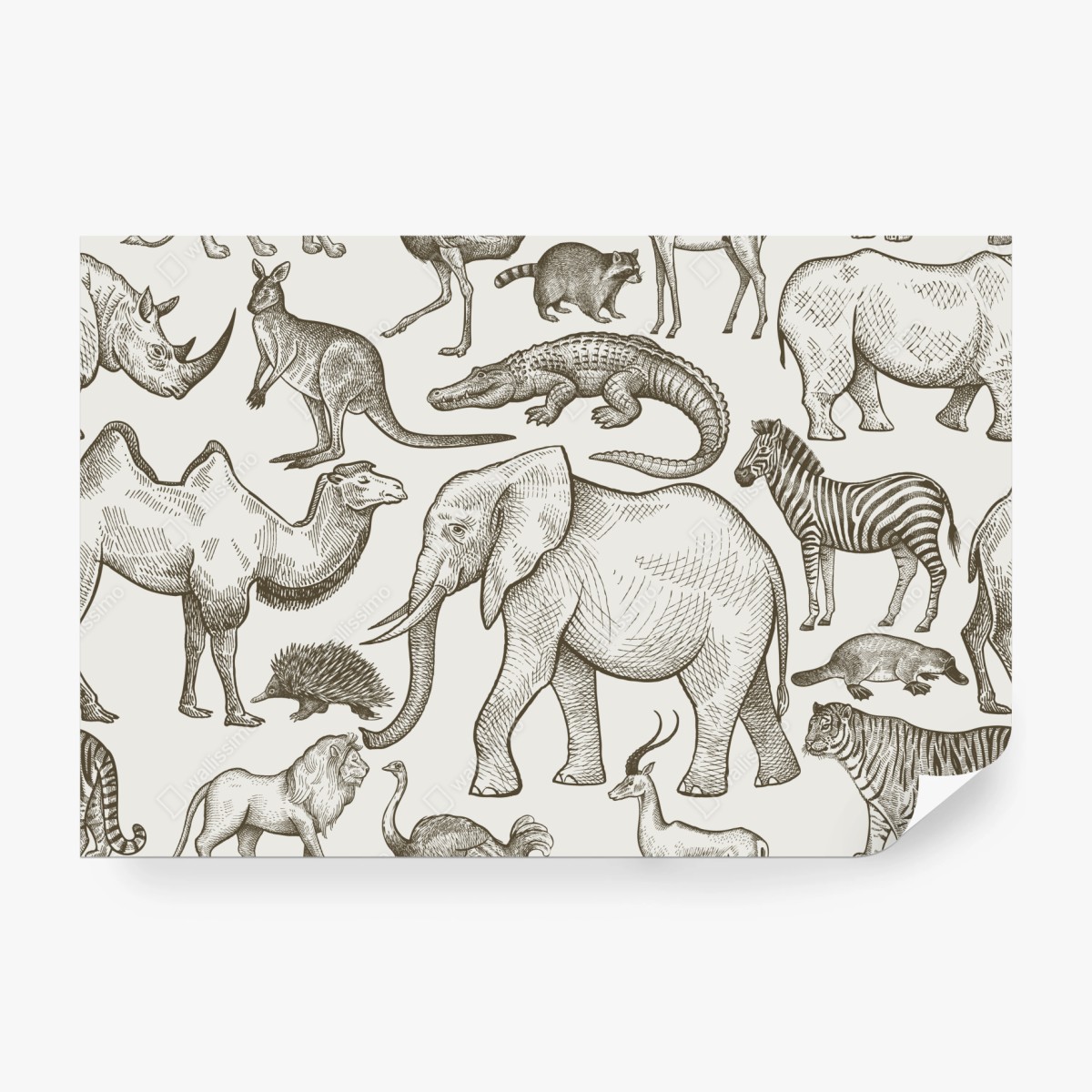 Fototapete vintage sepia wildtiermuster – Wallnifity®