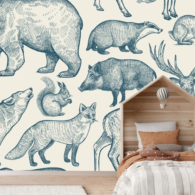 Fototapete vintage waldtiere muster – Wallnifity® Fototapete vintage waldtiere muster – Wallnifity®