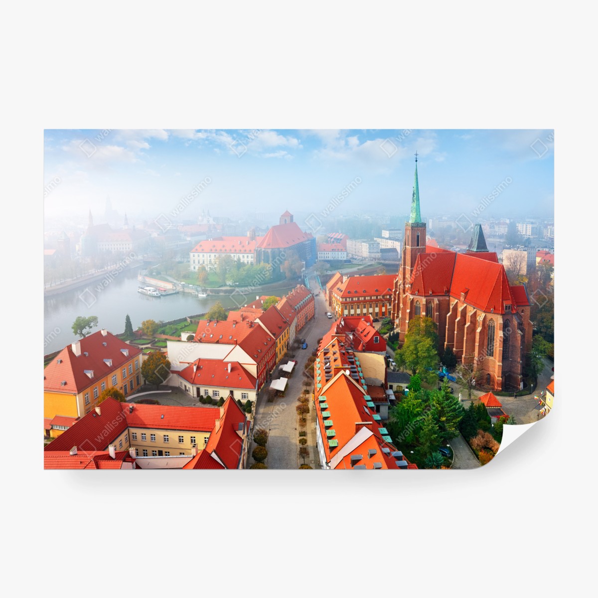 Fototapete neblige europäische stadtszene mit roten dächern – Wallnifity® Fototapete neblige europäische stadtszene mit roten dächern – Wallnifity®