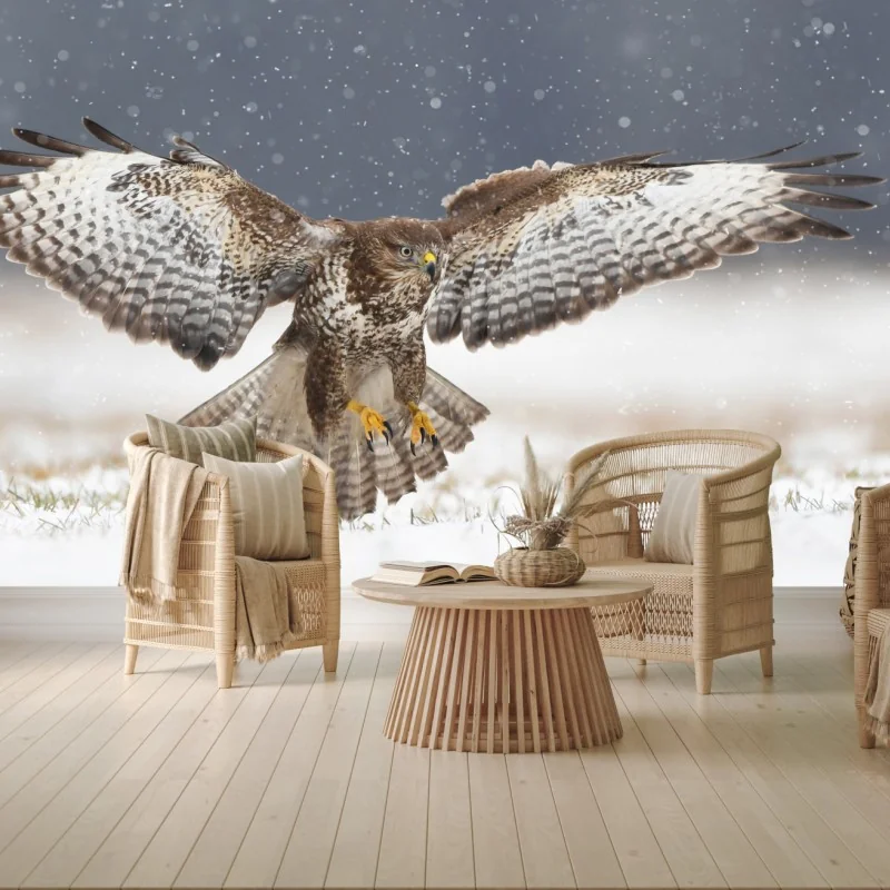 Fototapete mäusebussard landet im schnee – Wallnifity® Fototapete mäusebussard landet im schnee – Wallnifity®