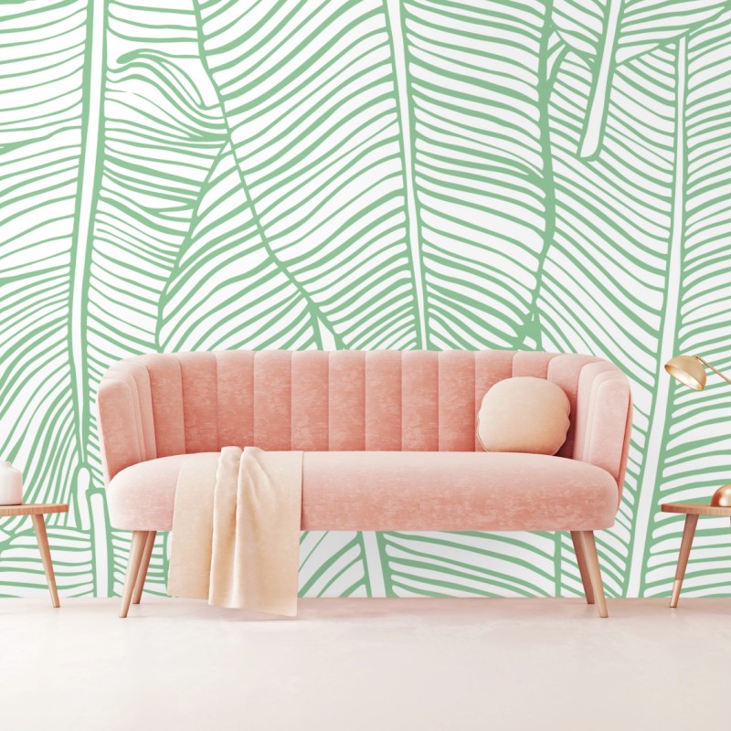 Fototapete mintfarbenes bananenblattmuster