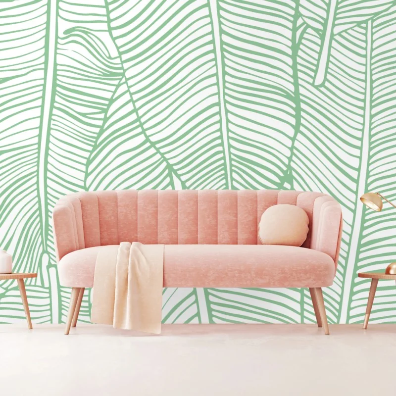 Fototapete mintfarbenes bananenblattmuster – Wallnifity® Fototapete mintfarbenes bananenblattmuster – Wallnifity®