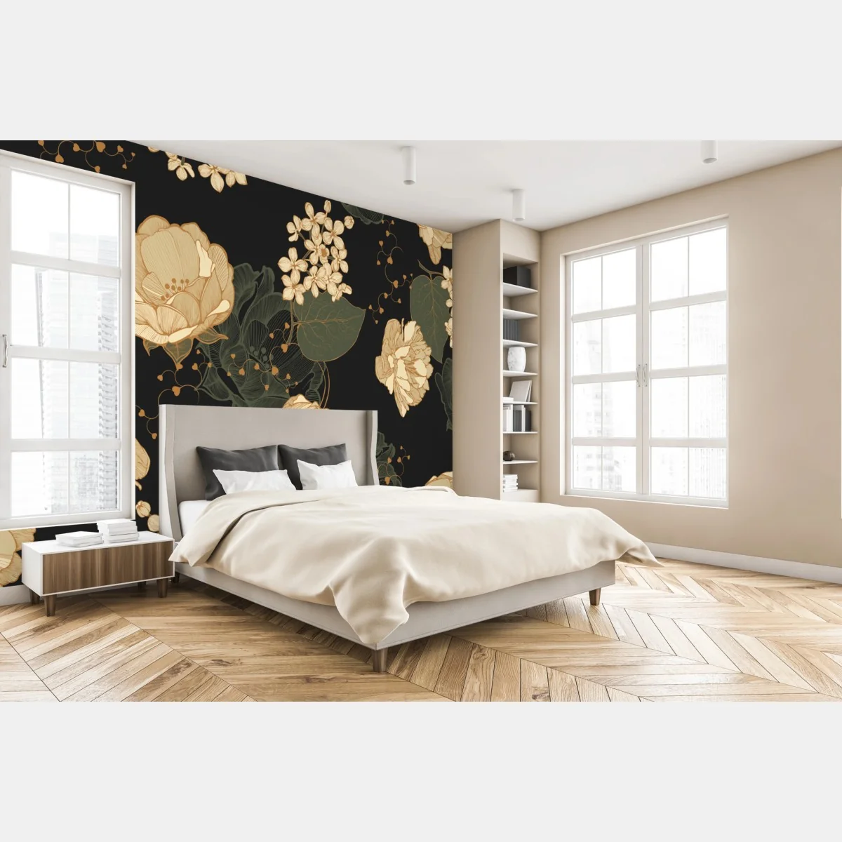 Fototapete goldene pfingstrosen vor dunklem botanischem hintergrund – Wallnifity® Fototapete goldene pfingstrosen vor dunklem botanischem hintergrund – Wallnifity®