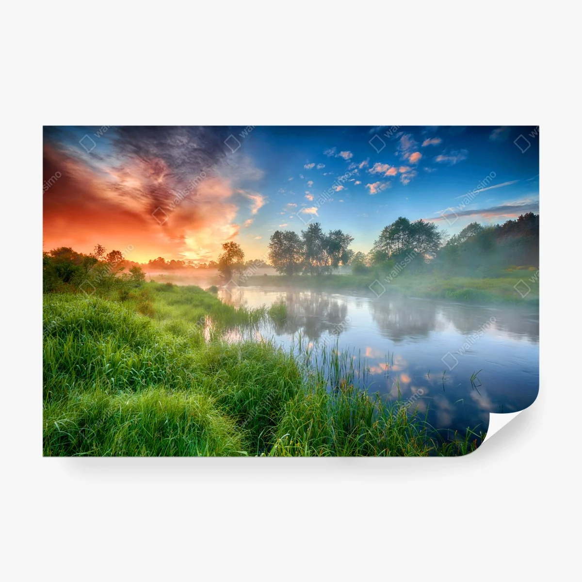 Fototapete nebel bei sonnenaufgang am flussufer – Wallnifity® Fototapete nebel bei sonnenaufgang am flussufer – Wallnifity®