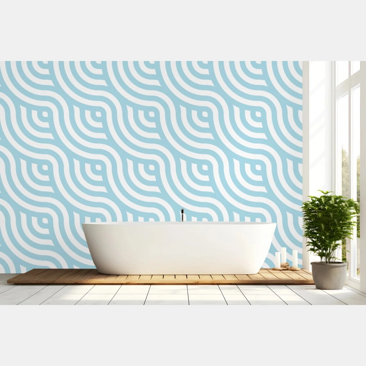 Fototapete sanftes türkis geometrisches wellenmuster – Wallnifity®