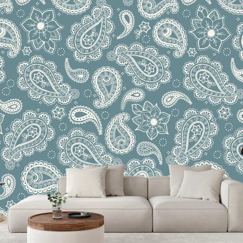 Fototapete türkis paisley muster mit blumendetails