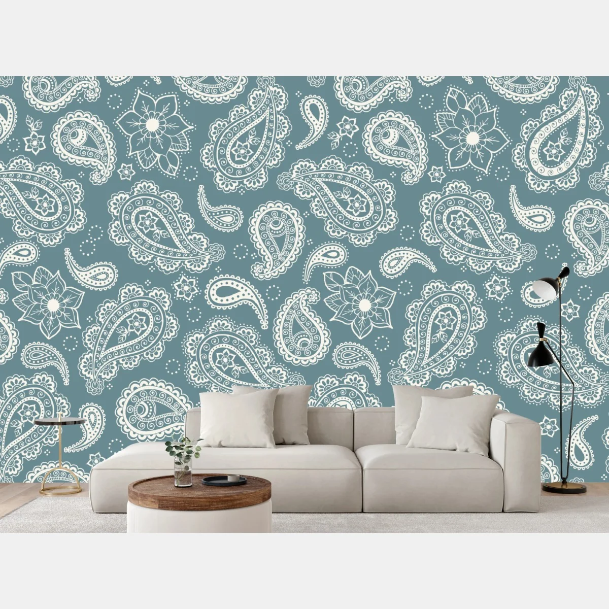 Fototapete türkis paisley muster mit blumendetails – Wallnifity® Fototapete türkis paisley muster mit blumendetails – Wallnifity®