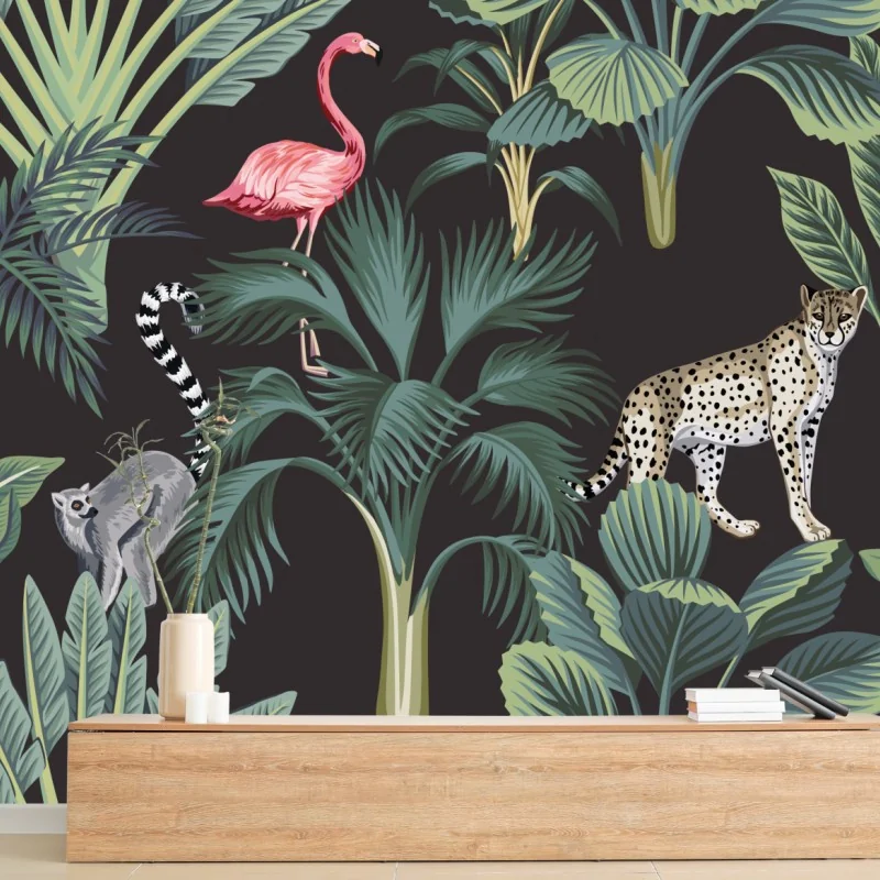 Fototapete tropischer dschungel mit wildtieren – Wallnifity®