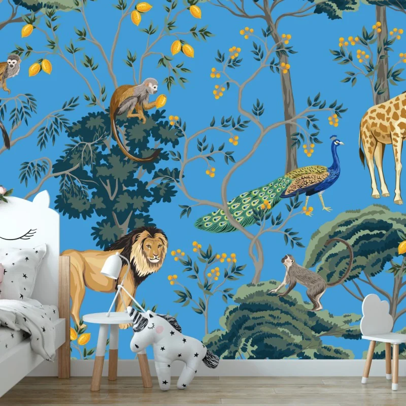 Fototapete exotisches tiermuster auf blauem hintergrund