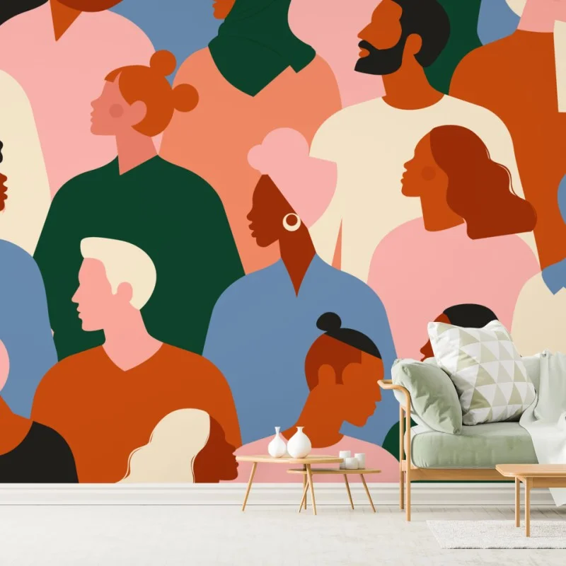 Fototapete muster mit porträts einer vielfältigen gemeinschaft