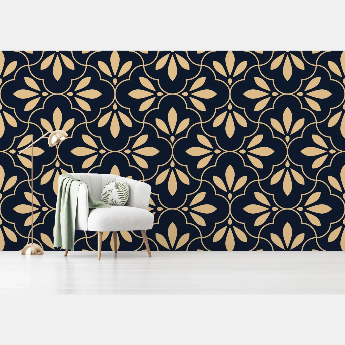 Fototapete marineblau-beige ornament – Wallnifity®