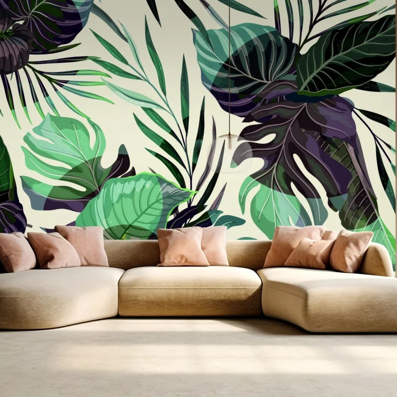 Fototapete tropisches blattmuster in grünen tönen