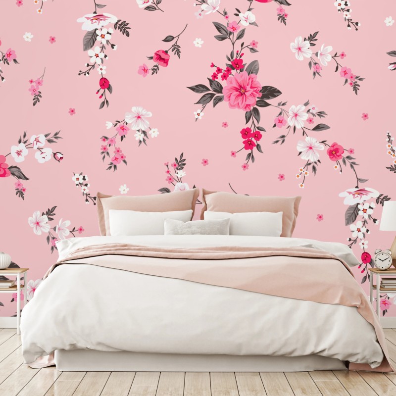 Fototapete zartes rosa blumenmuster