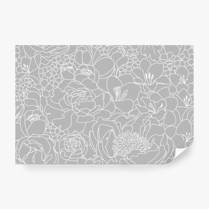 Fototapete subtiles graues blumenlinienmuster