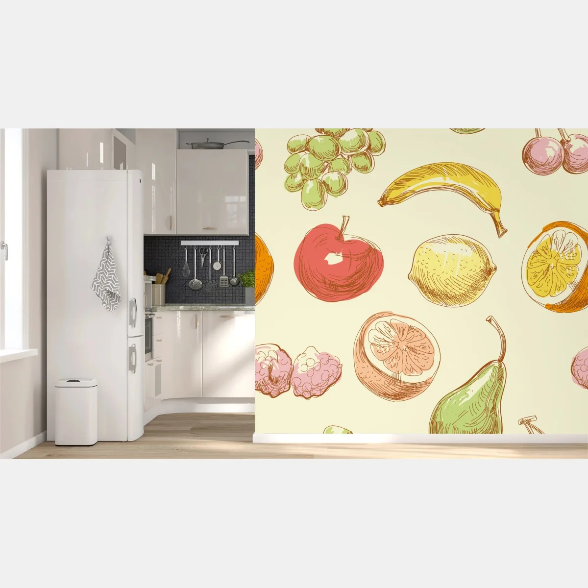 Fototapete handgezeichnetes pastell-früchtemuster – Wallnifity®