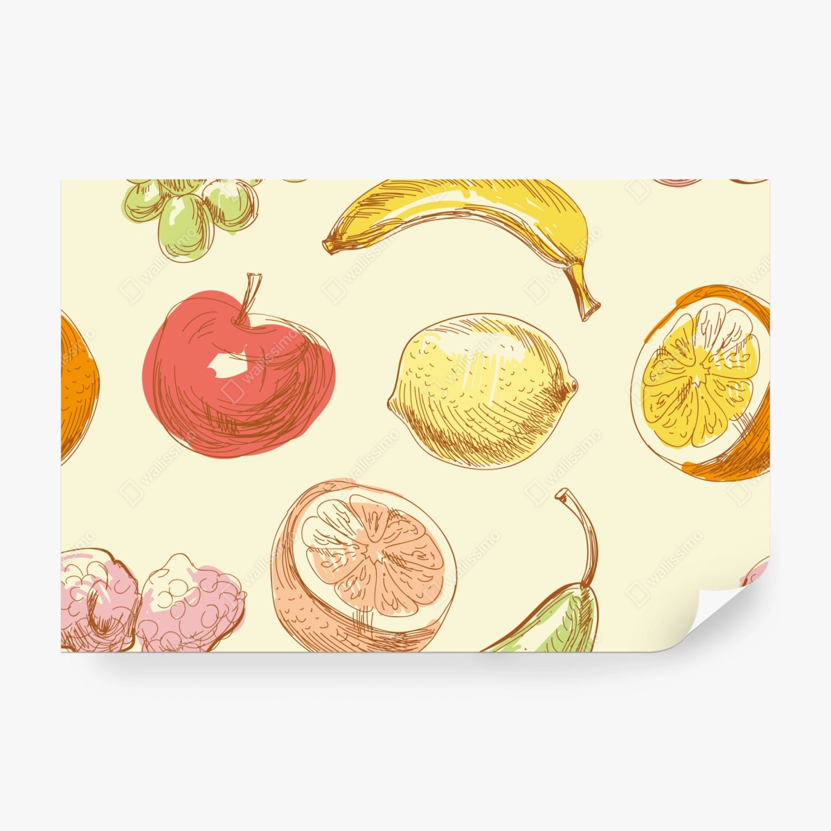 Fototapete handgezeichnetes pastell-früchtemuster – Wallnifity®