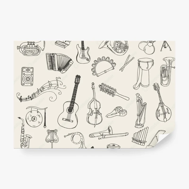 Fototapete handgezeichnete musikinstrumente collage