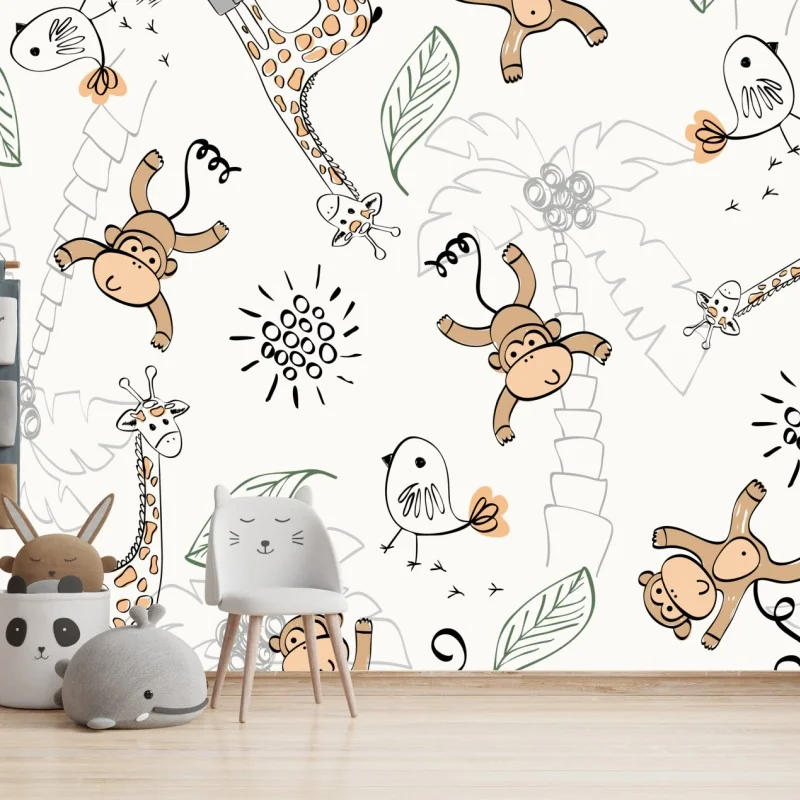 Fototapete niedliche dschungeltiere muster für kinderzimmer