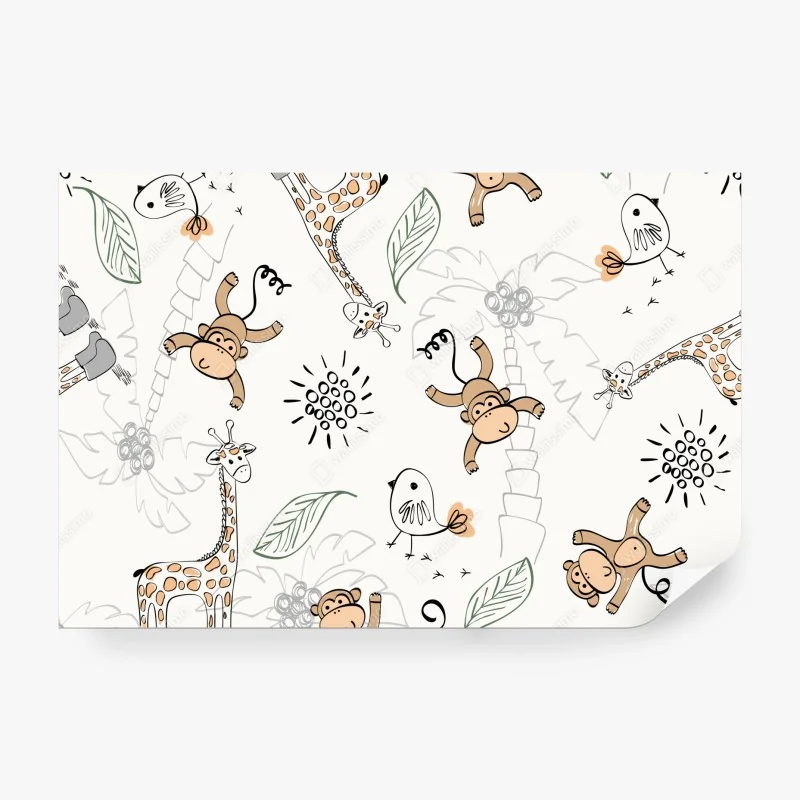 Fototapete niedliche dschungeltiere muster für kinderzimmer