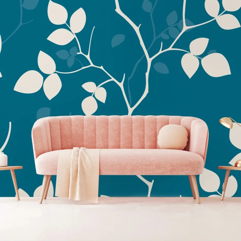 Fototapete türkises botanisches blattmuster