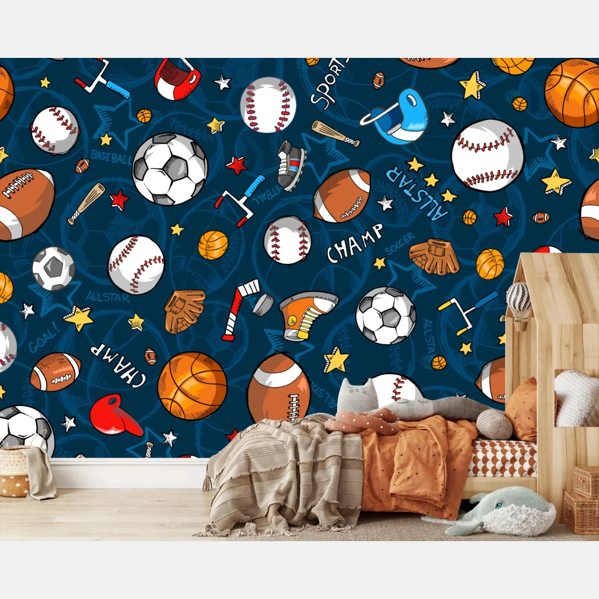 Fototapete verspieltes sportmuster auf dunkelblauem hintergrund – Wallnifity® Fototapete verspieltes sportmuster auf dunkelblauem hintergrund – Wallnifity®