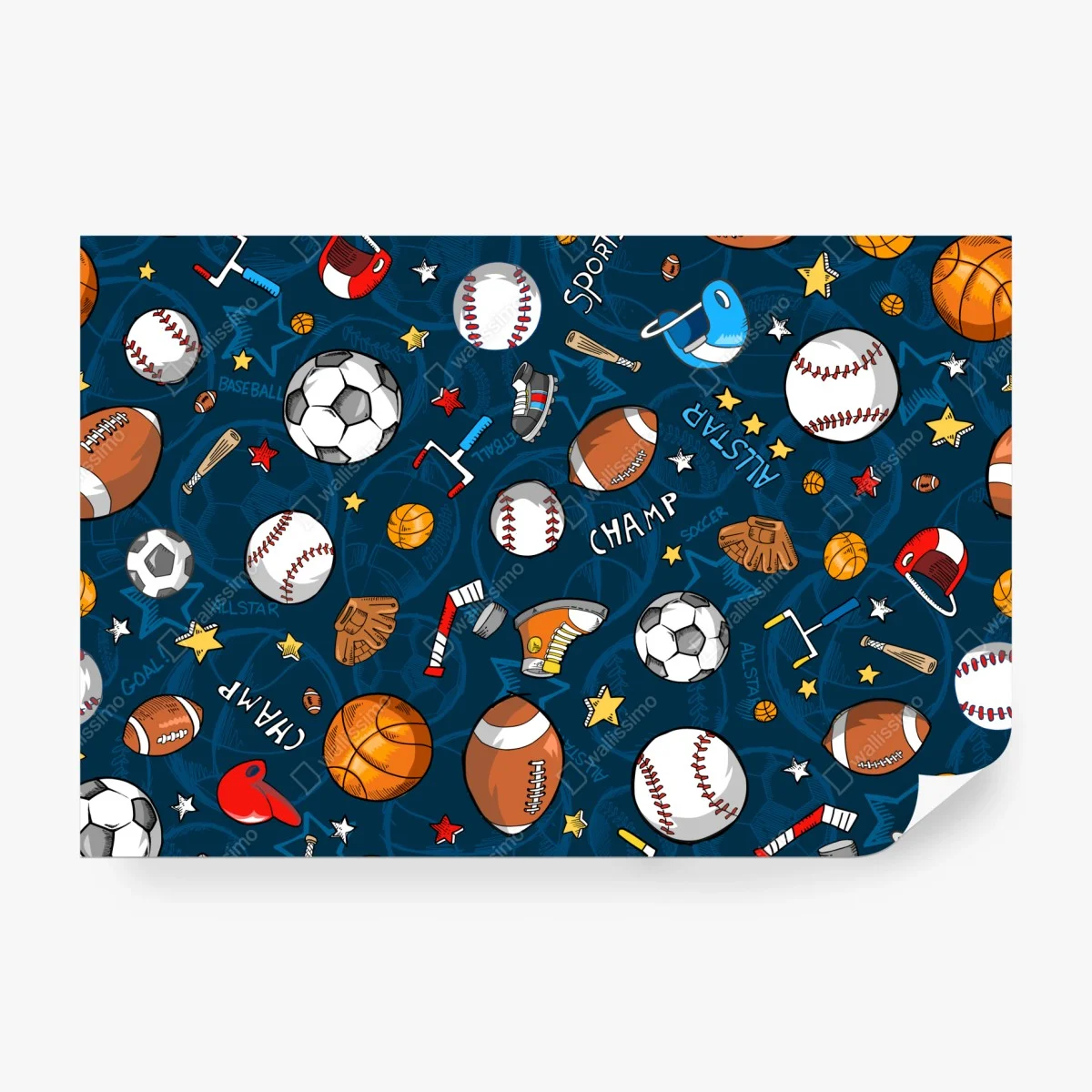 Fototapete verspieltes sportmuster auf dunkelblauem hintergrund – Wallnifity®