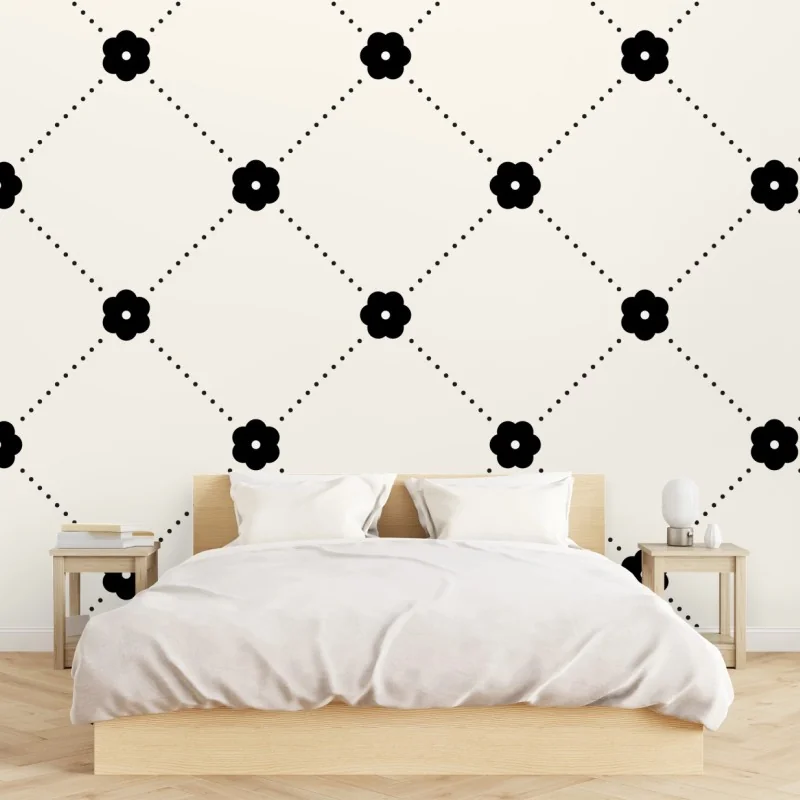 Fototapete minimalistisches schwarzes blumen-rautenmuster