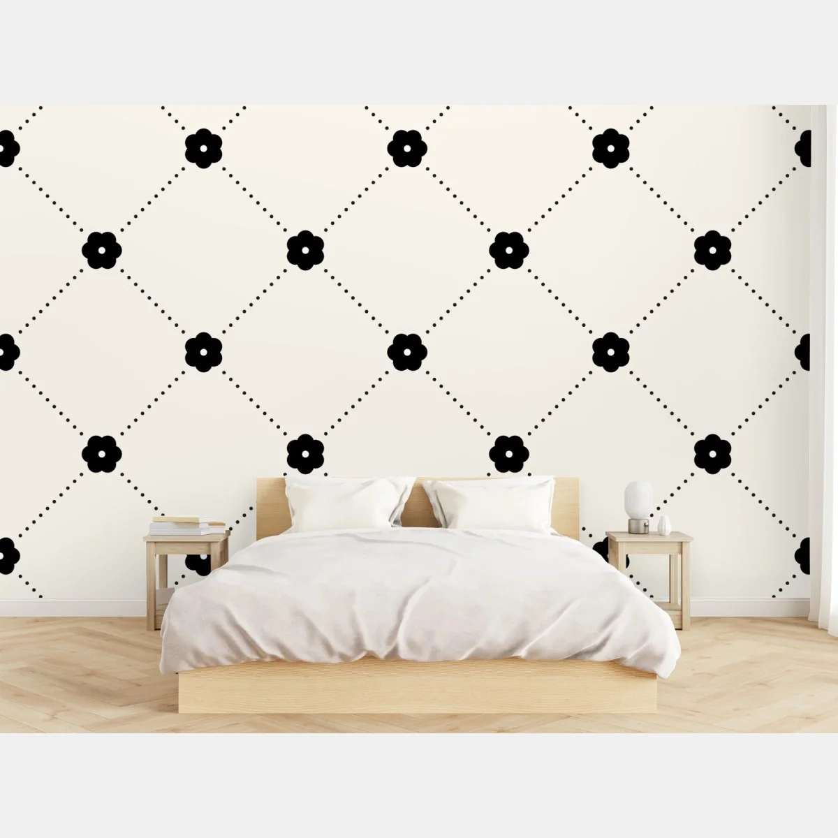 Fototapete minimalistisches schwarzes blumen-rautenmuster – Wallnifity®