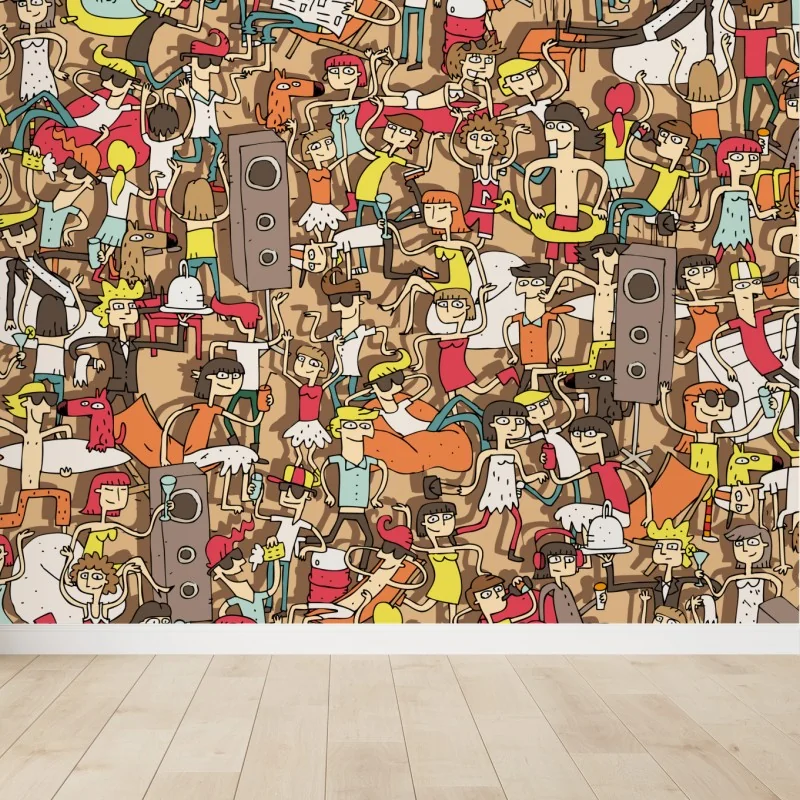 Fototapete verspieltes party-muster mit menschen