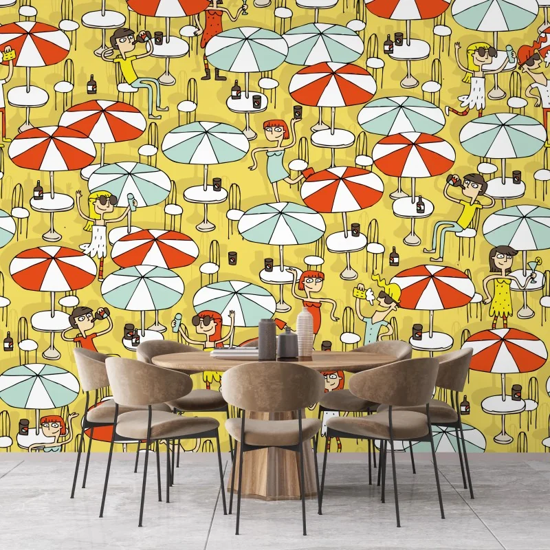 Fototapete sonniges strandmuster mit schirmen