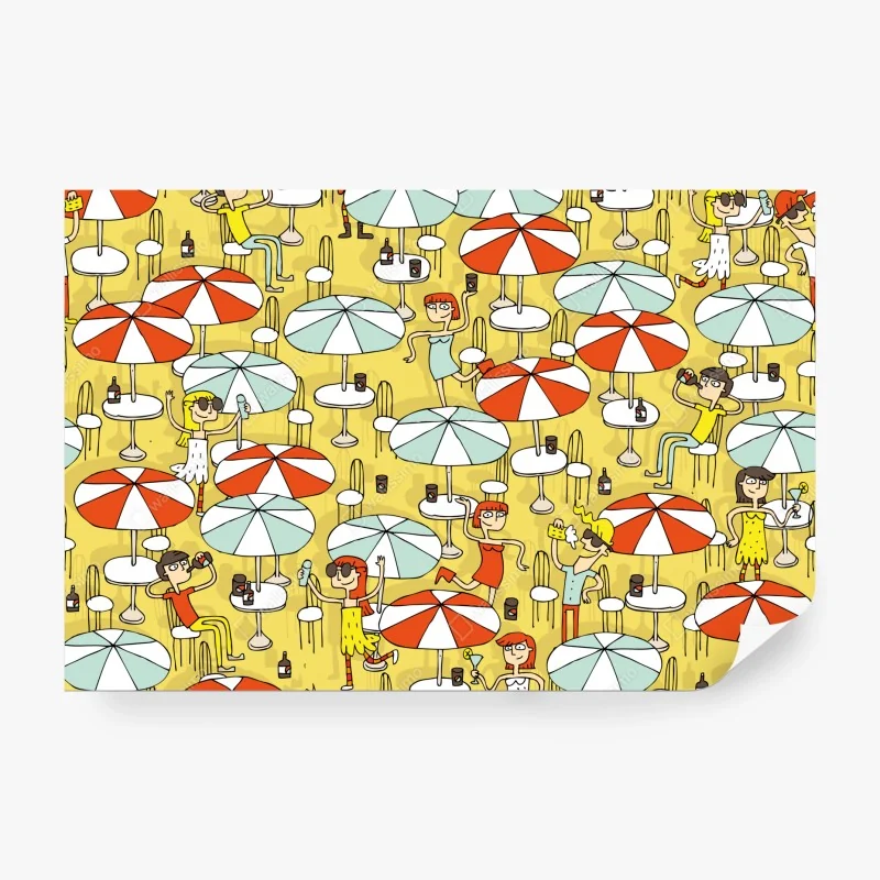 Fototapete sonniges strandmuster mit schirmen