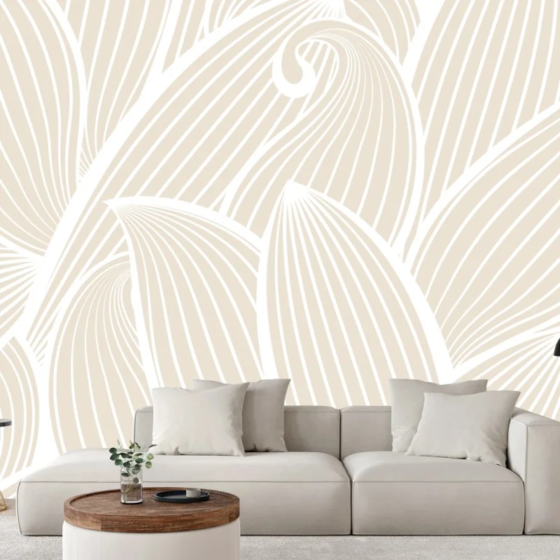 Fototapete zartes beige botanisches muster