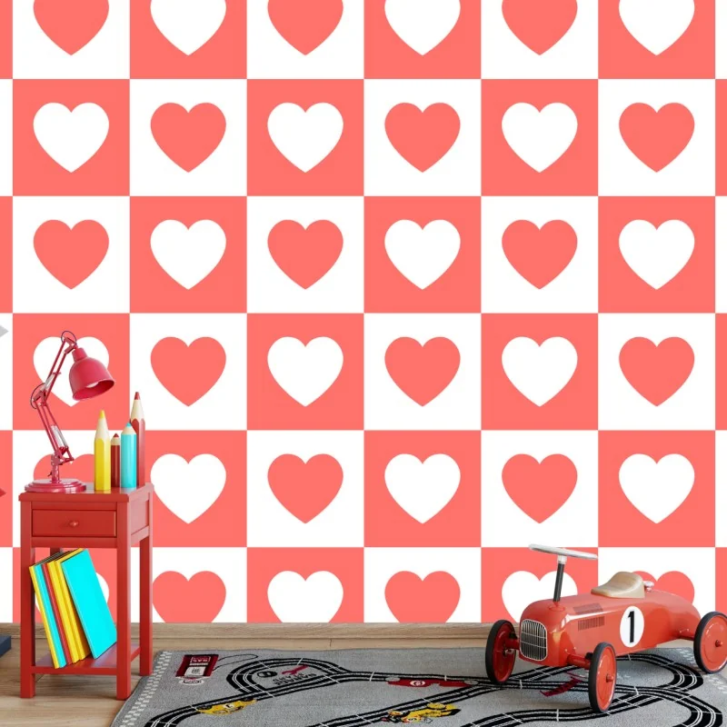 Fototapete rosa herzen schachbrettmuster