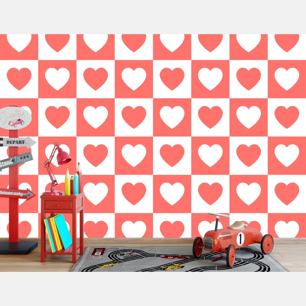 Fototapete rosa herzen schachbrettmuster – Wallnifity®