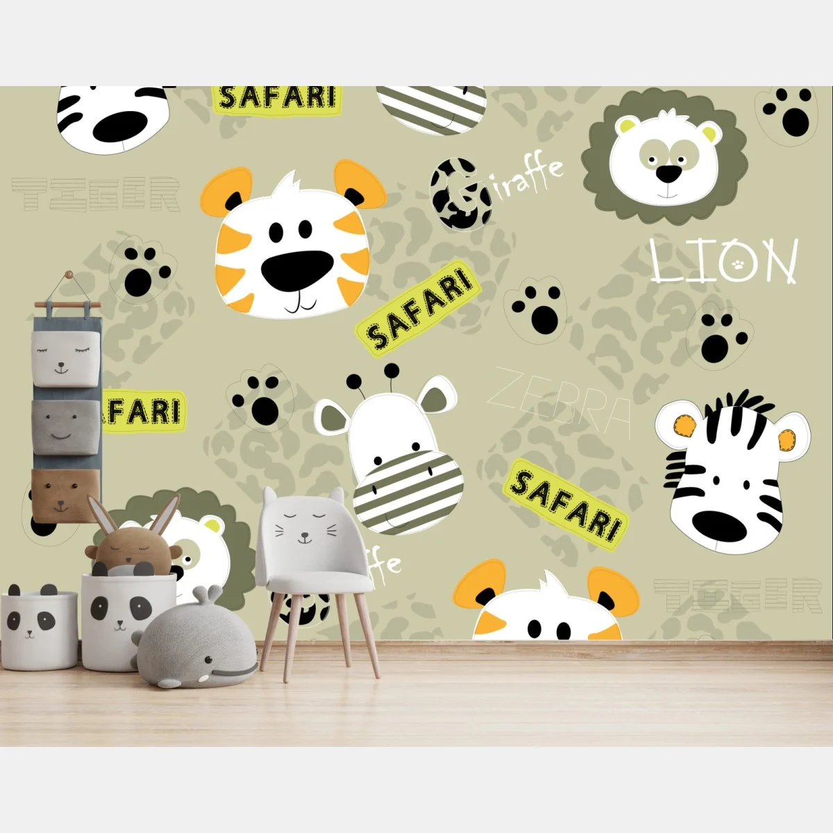 Fototapete süßes safari-tiermuster für kinder – Wallnifity® Fototapete süßes safari-tiermuster für kinder – Wallnifity®