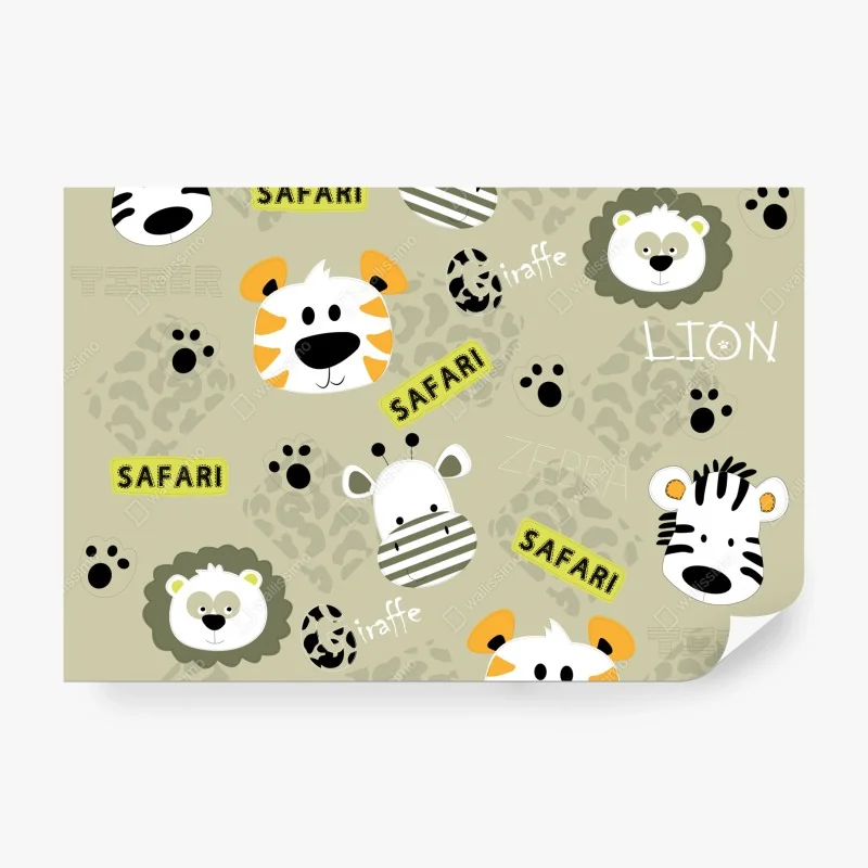 Fototapete süßes safari-tiermuster für kinder