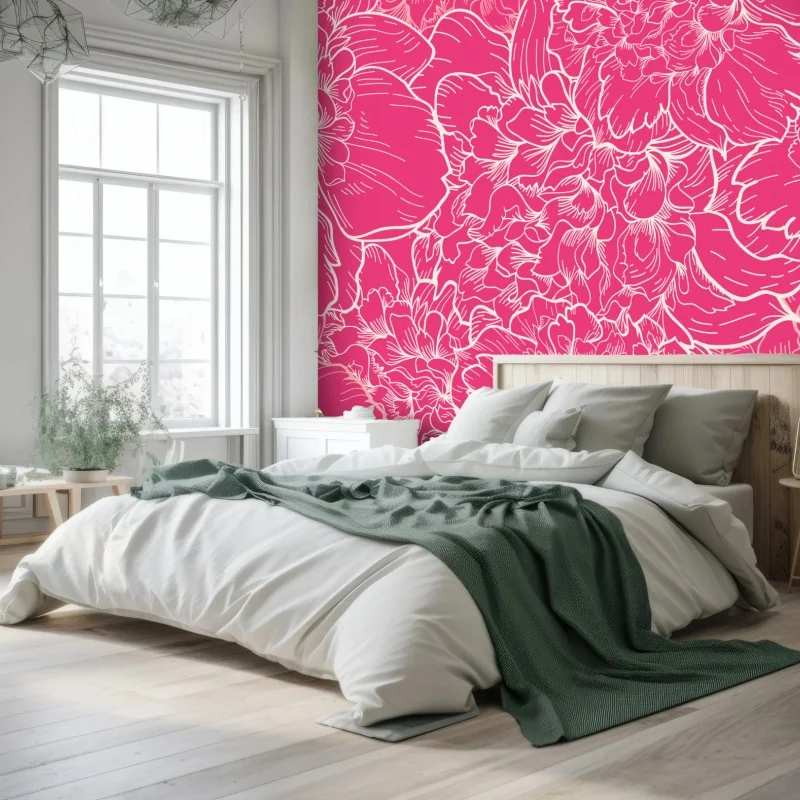 Fototapete leuchtendes rosa pfingstrosenmuster