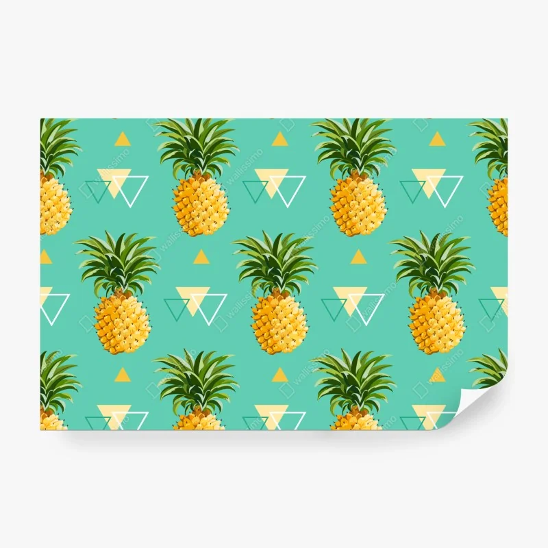 Fototapete tropisches ananasmuster auf türkisfarbenem hintergrund