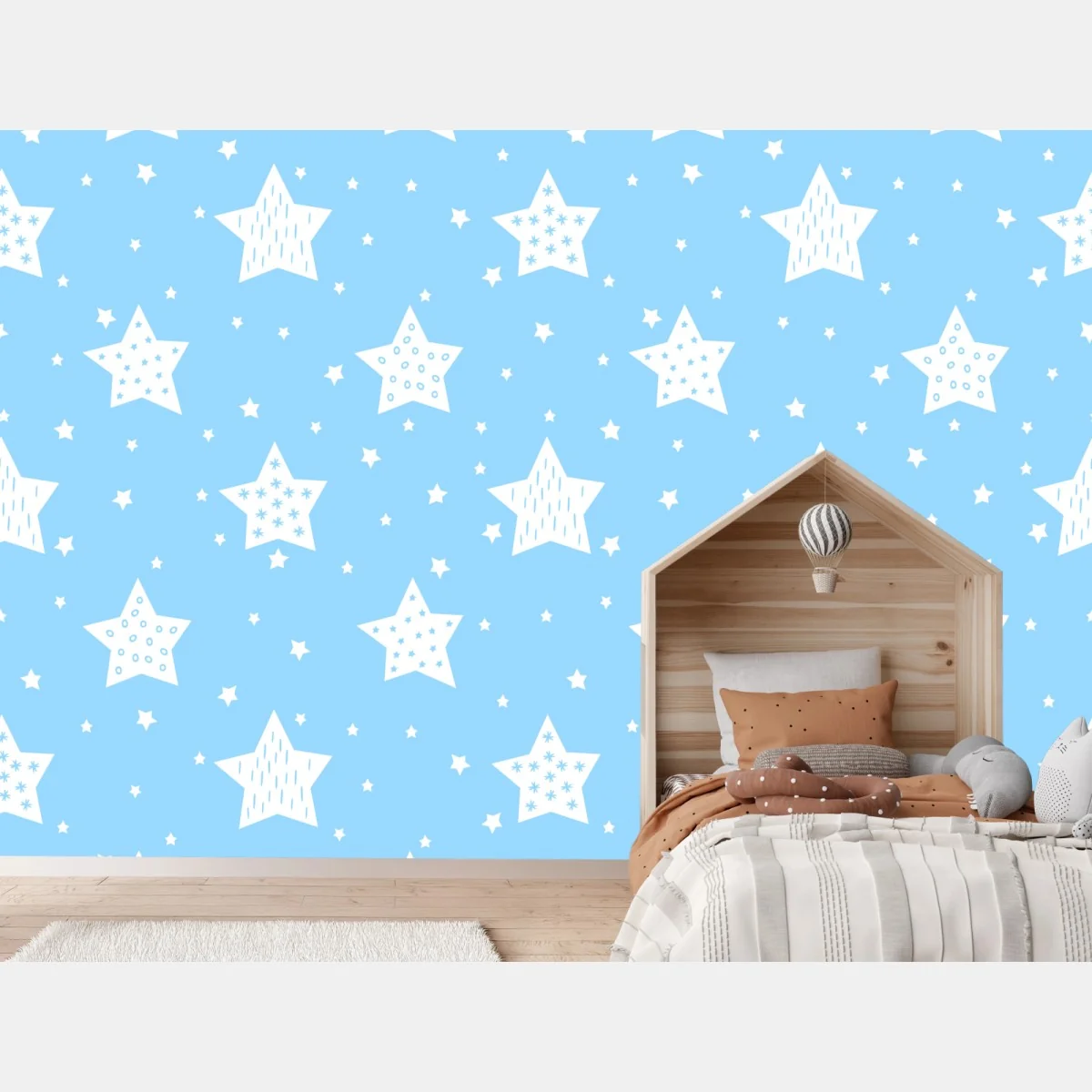 Fototapete weiche blaue sterne für das kinderzimmer – Wallnifity®