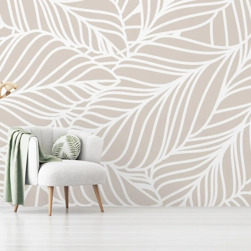 Fototapete beige botanisches blattmuster