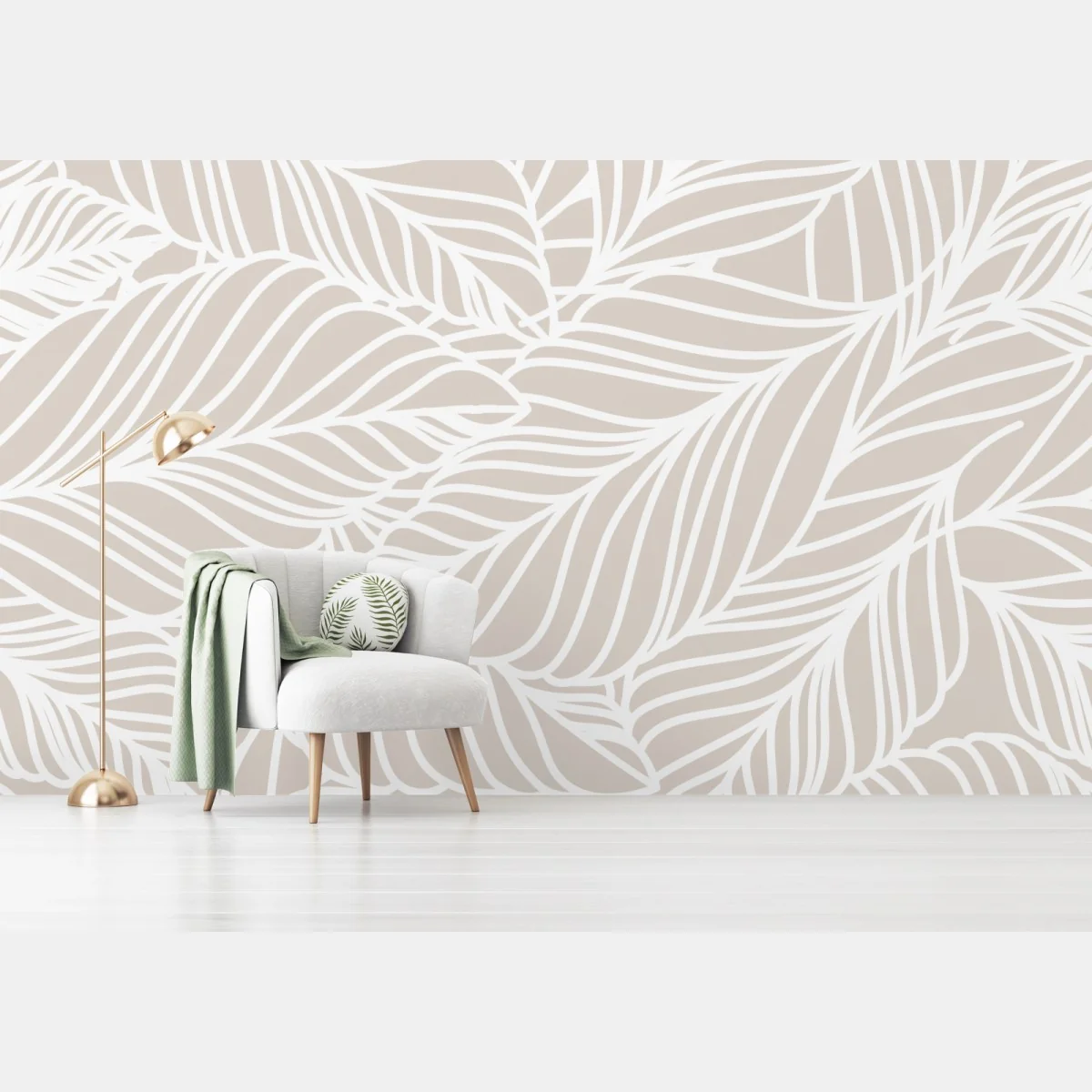 Fototapete beige botanisches blattmuster – Wallnifity®