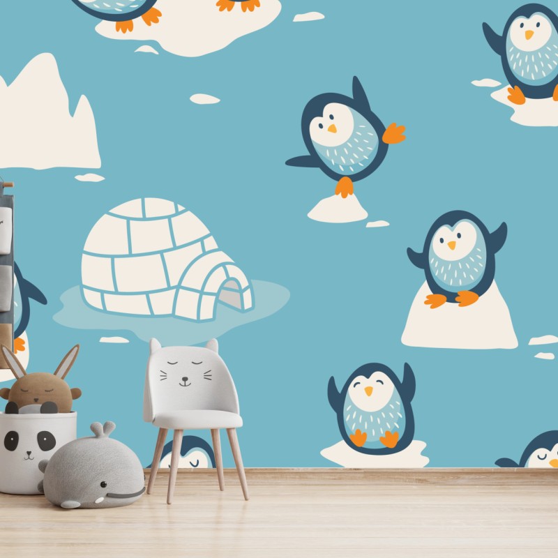 Fototapete verspieltes pinguinmuster für kinderzimmer