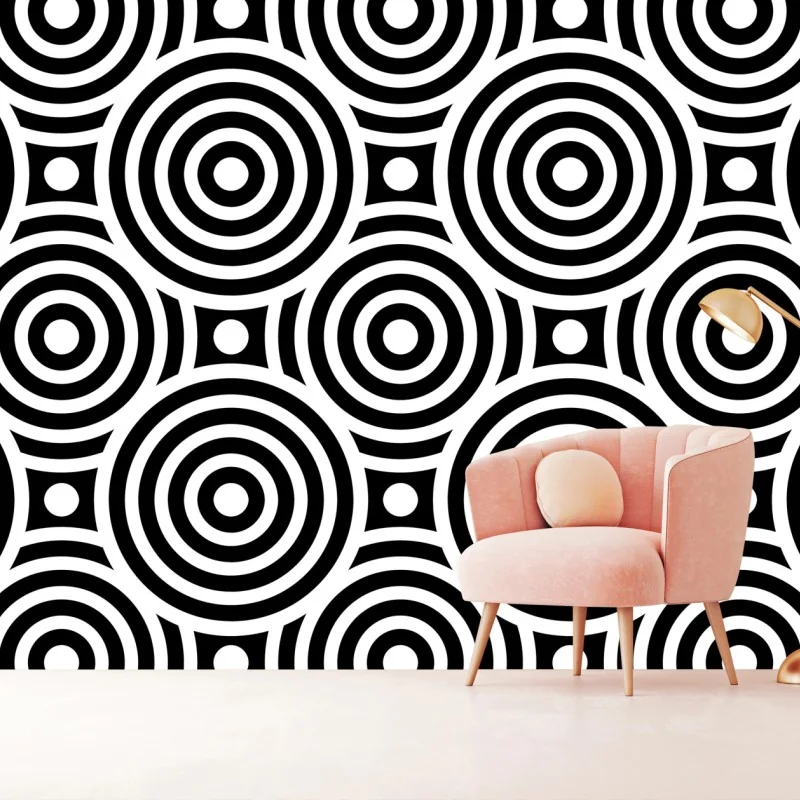 Fototapete schwarz-weiß muster aus konzentrischen kreisen
